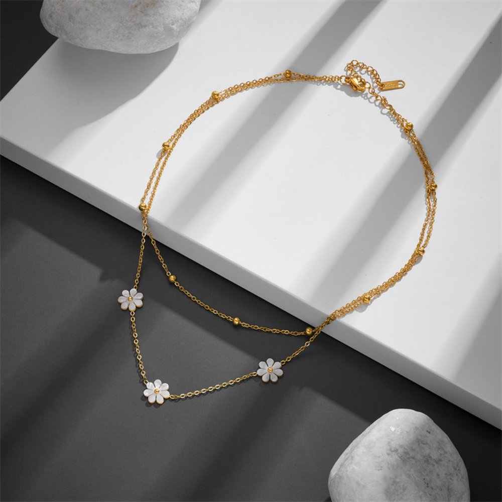 3/$35 18K Gold Plated Flower Pendant Chain Necklace Layered Choker Jewelry - Picture 5 of 8